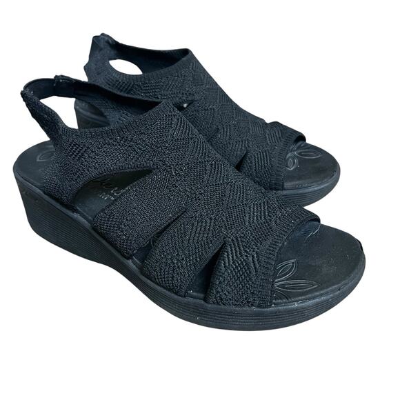 Skechers Black Pier Lite Wedge Knit Sandals Size 8 - Picture 1 of 12